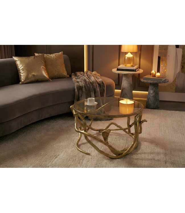 Invicta Interior Salontafel SNAKE 70cm goud met glazen blad - 45743