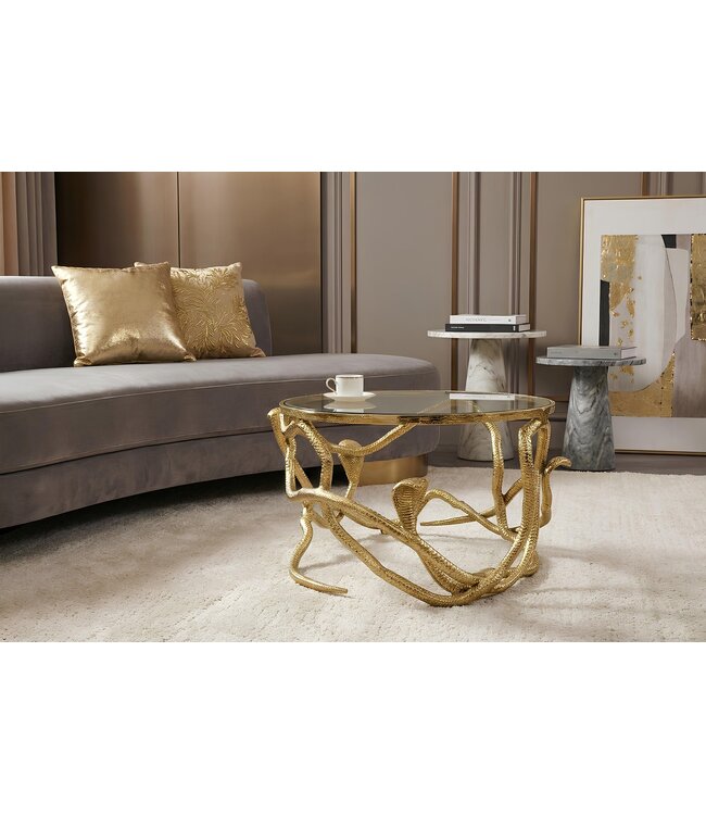 Invicta Interior Salontafel SNAKE 70cm goud met glazen blad - 45743