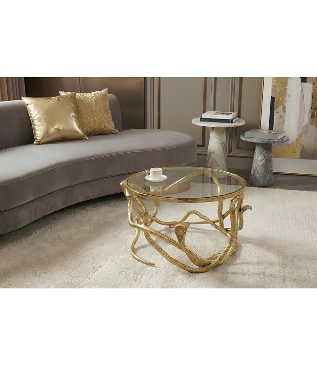 Invicta Interior Salontafel SNAKE 70cm goud met glazen blad - 45743