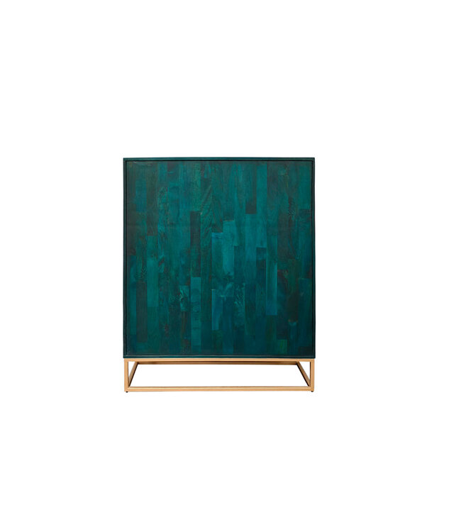 Invicta Interior Highboard SCORPION 120 cm 3D mangohout turquoise metalen frame goud - 48407