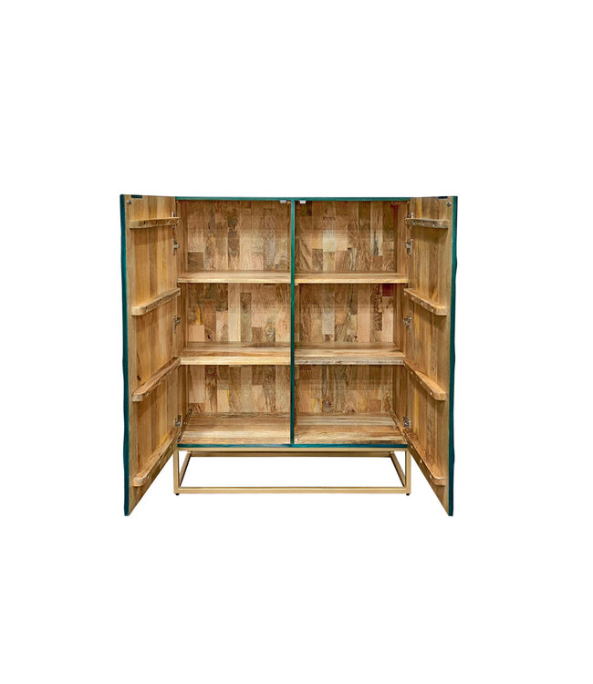 Invicta Interior Highboard SCORPION 120 cm 3D mangohout turquoise metalen frame goud - 48407
