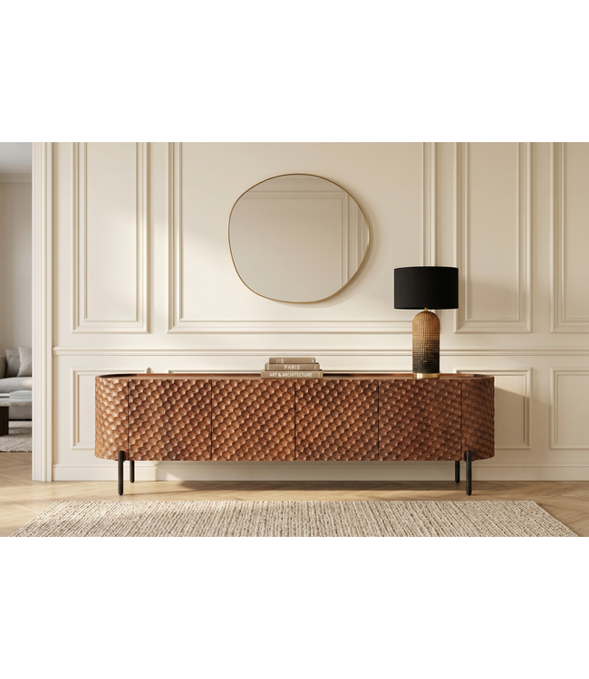 Invicta Interior TV-bord ADLON 200 cm 3D massief mangohout met zwart frame - 47585