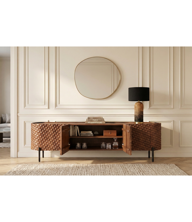 Invicta Interior TV-bord ADLON 200 cm 3D massief mangohout met zwart frame - 47585