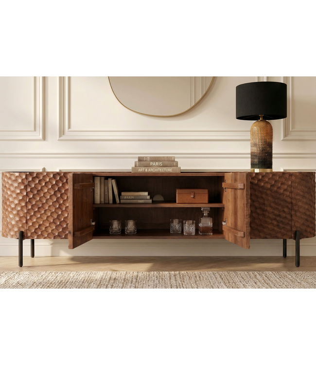 Invicta Interior TV-bord ADLON 200 cm 3D massief mangohout met zwart frame - 47585