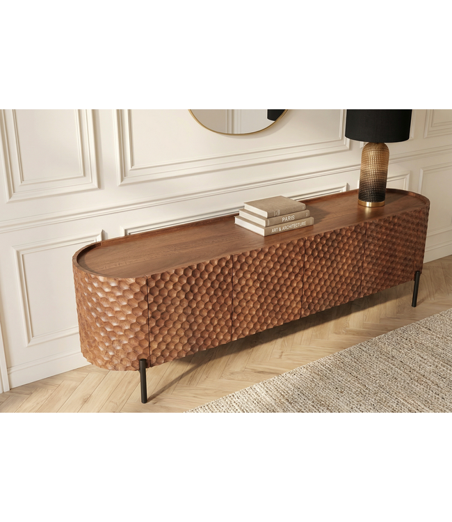 Invicta Interior TV-bord ADLON 200 cm 3D massief mangohout met zwart frame - 47585