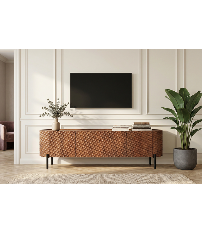 Invicta Interior TV-bord ADLON 200 cm 3D massief mangohout met zwart frame - 47585