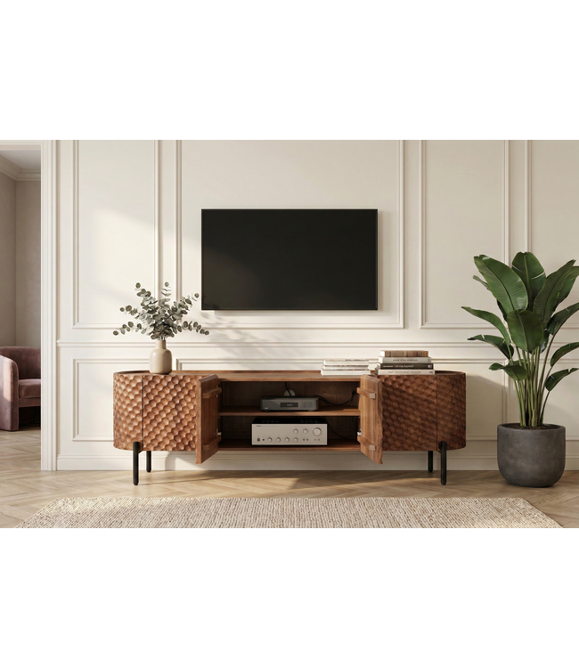 Invicta Interior TV-bord ADLON 200 cm 3D massief mangohout met zwart frame - 47585