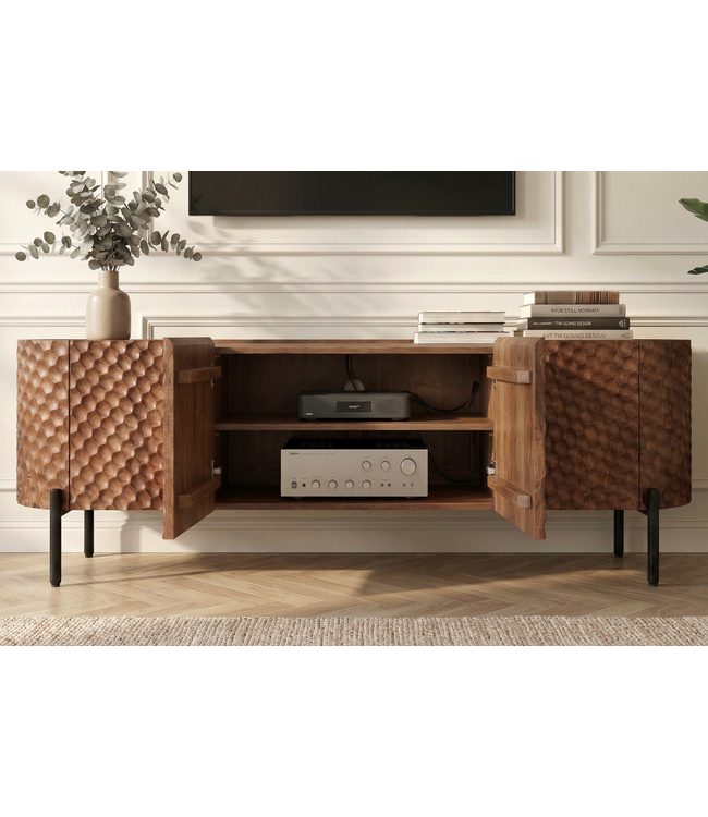 Invicta Interior TV-bord ADLON 200 cm 3D massief mangohout met zwart frame - 47585