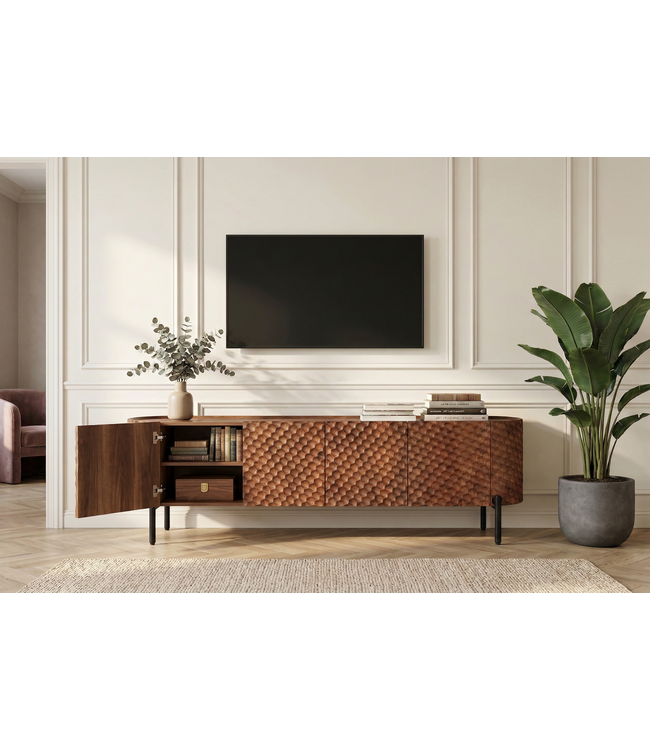 Invicta Interior TV-bord ADLON 200 cm 3D massief mangohout met zwart frame - 47585