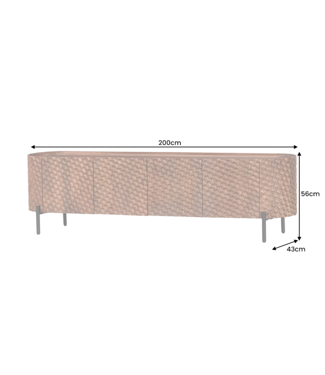 Invicta Interior TV-bord ADLON 200 cm 3D massief mangohout met zwart frame - 47585
