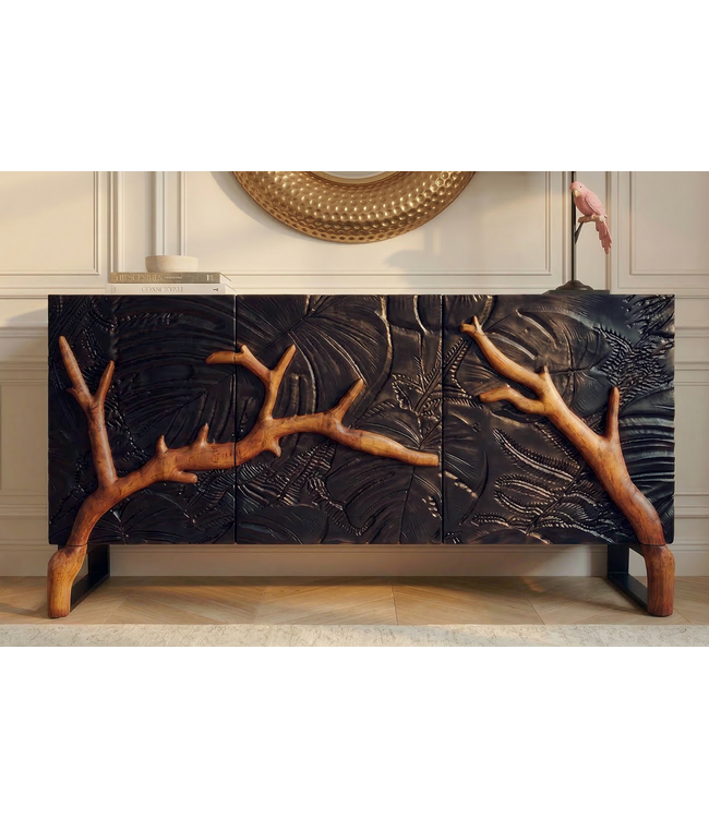 Invicta Interior Dressoir FOREST 160 cm 3D mangohout zwartbruin - 46199