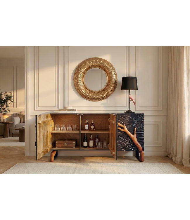 Invicta Interior Dressoir FOREST 160 cm 3D mangohout zwartbruin - 46199