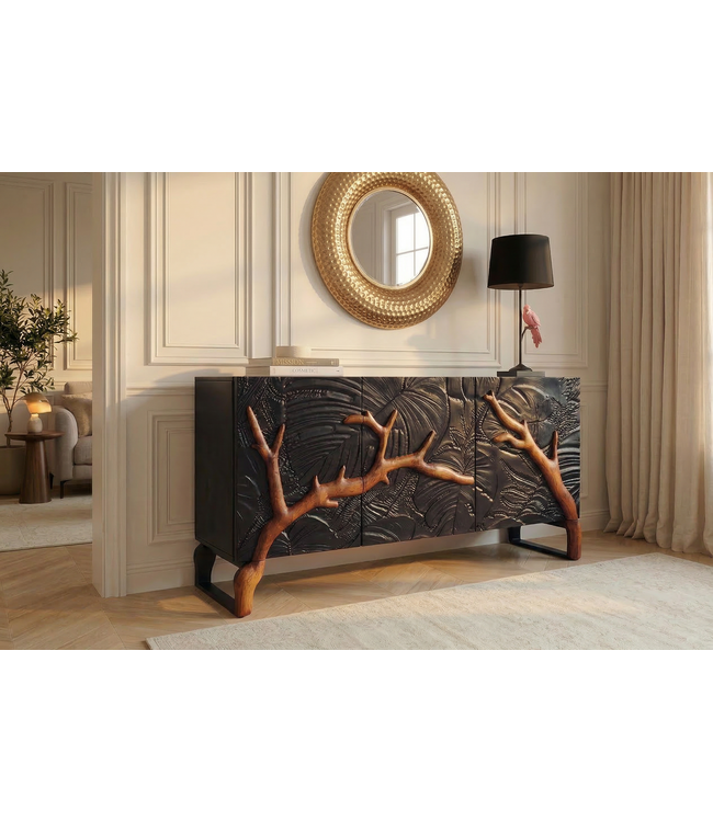 Invicta Interior Dressoir FOREST 160 cm 3D mangohout zwartbruin - 46199