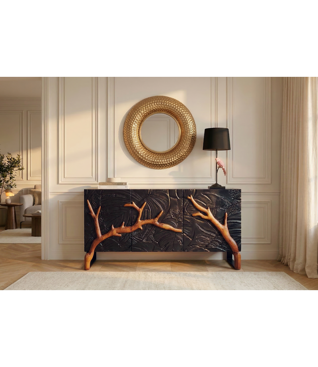 Invicta Interior Dressoir FOREST 160 cm 3D mangohout zwartbruin - 46199