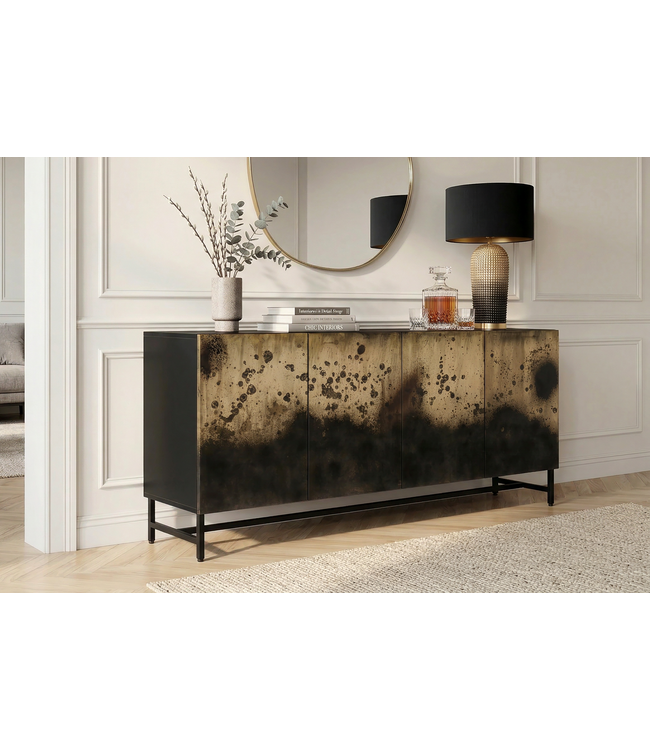 Invicta Interior Dressoir OXID 180cm metaal zwart goud massief mangohout - 47587