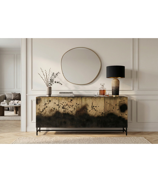 Invicta Interior Dressoir OXID 180cm metaal zwart goud massief mangohout - 47587
