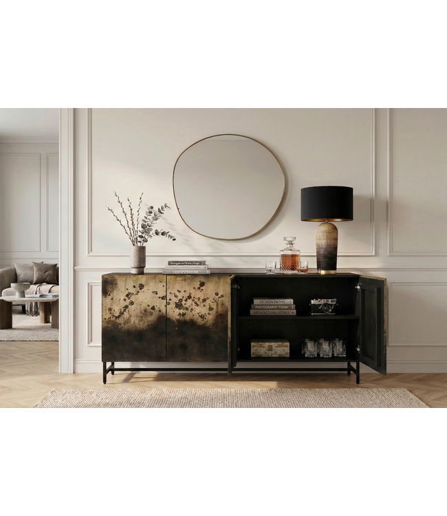 Invicta Interior Dressoir OXID 180cm metaal zwart goud massief mangohout - 47587