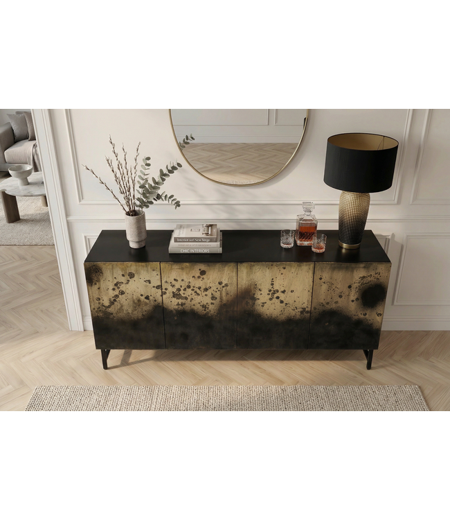 Invicta Interior Dressoir OXID 180cm metaal zwart goud massief mangohout - 47587