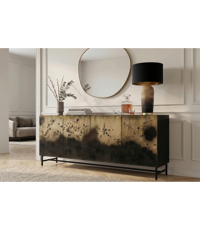 Invicta Interior Dressoir OXID 180cm metaal zwart goud massief mangohout - 47587
