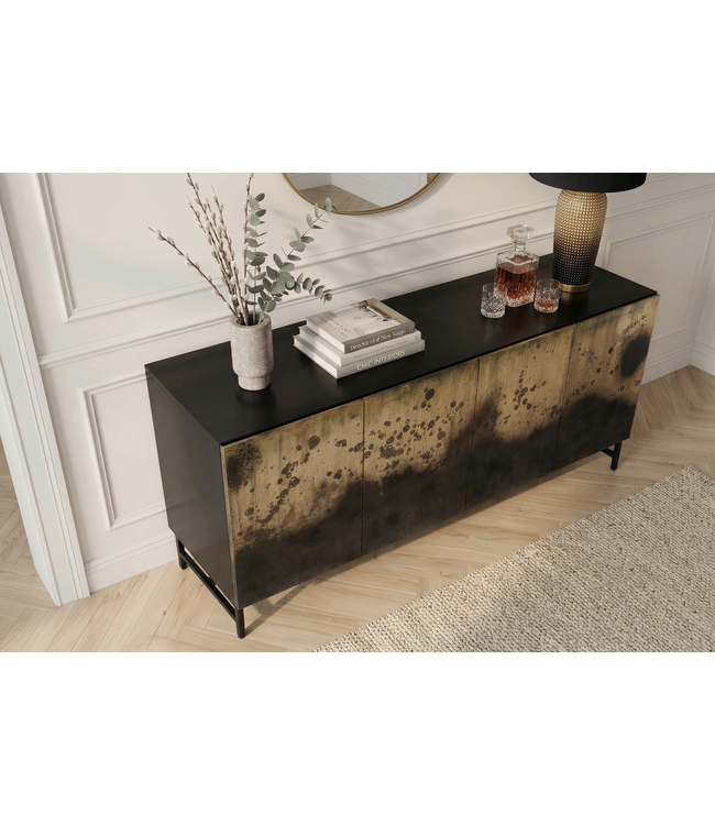 Invicta Interior Dressoir OXID 180cm metaal zwart goud massief mangohout - 47587