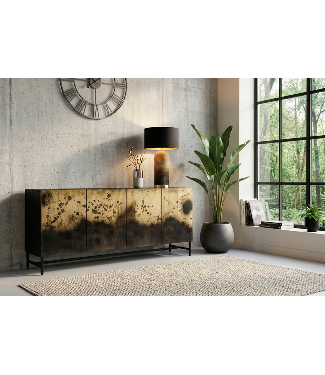 Invicta Interior Dressoir OXID 180cm metaal zwart goud massief mangohout - 47587