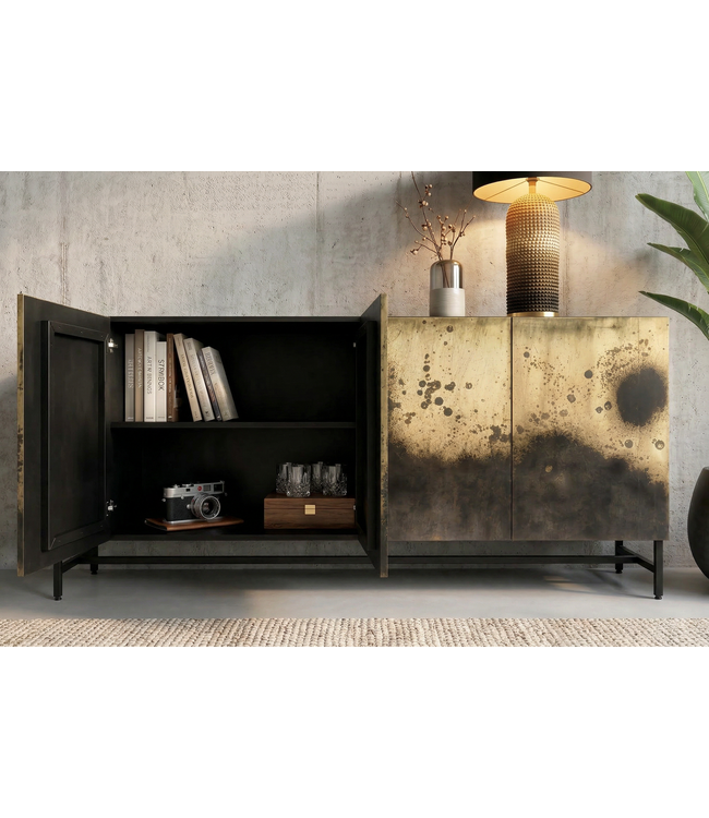 Invicta Interior Dressoir OXID 180cm metaal zwart goud massief mangohout - 47587