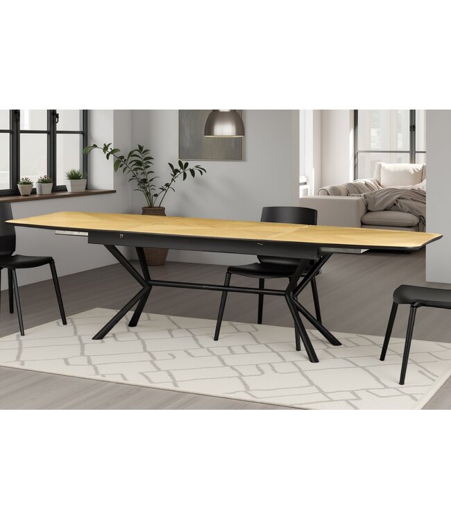 Invicta Interior Eettafel GRANDEZZA 180-270 cm uitschuifbaar, natuurlijke eikenhoutlook met zwart metalen frame - 46554