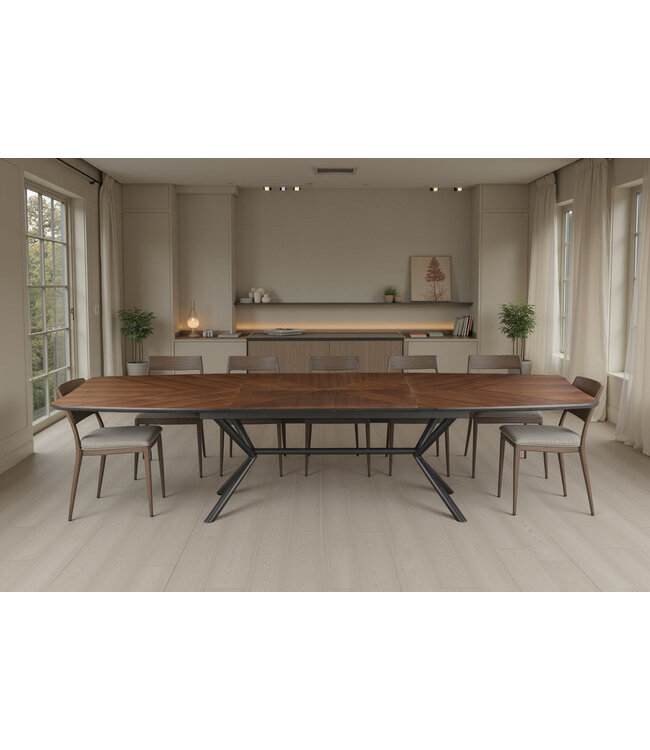 Invicta Interior Eettafel GRANDEZZA 180-270 cm uitschuifbaar, natuurlijke walnootlook met zwart metalen frame - 46568