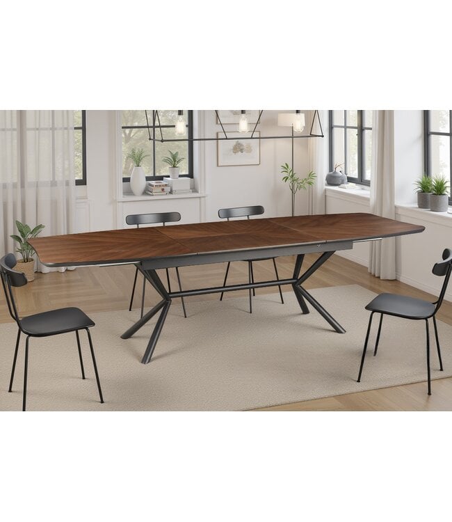 Invicta Interior Eettafel GRANDEZZA 180-270 cm uitschuifbaar, natuurlijke walnootlook met zwart metalen frame - 46568