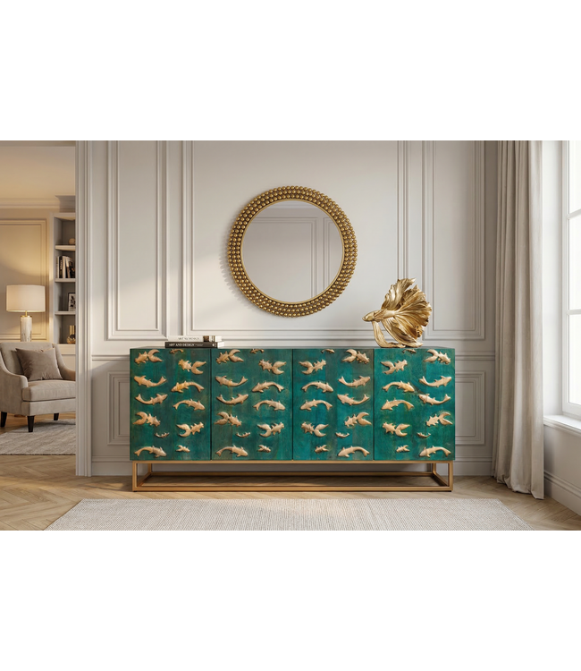 Invicta Interior Dressoir GOLDEN LAGOON 180 cm 3D mangohout turquoise metaal goud - 46200