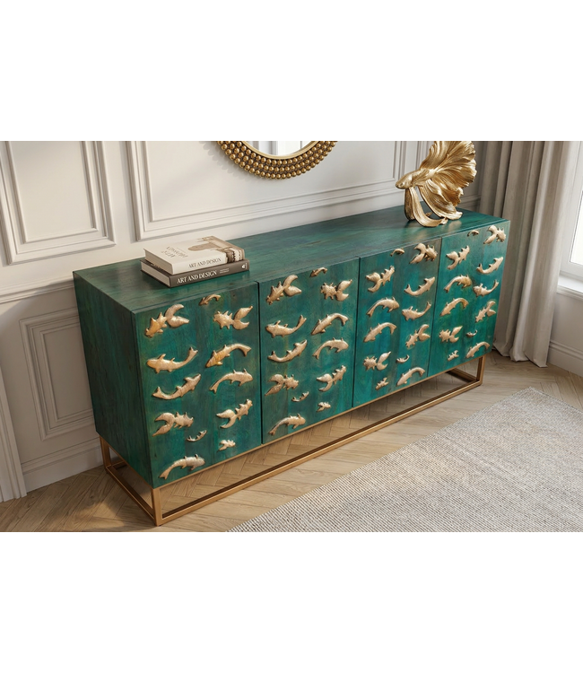 Invicta Interior Dressoir GOLDEN LAGOON 180 cm 3D mangohout turquoise metaal goud - 46200