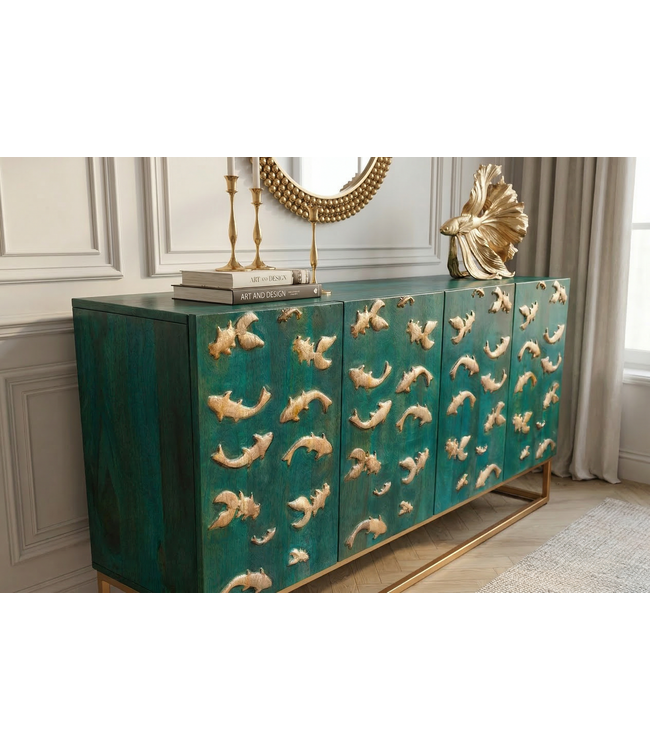 Invicta Interior Dressoir GOLDEN LAGOON 180 cm 3D mangohout turquoise metaal goud - 46200