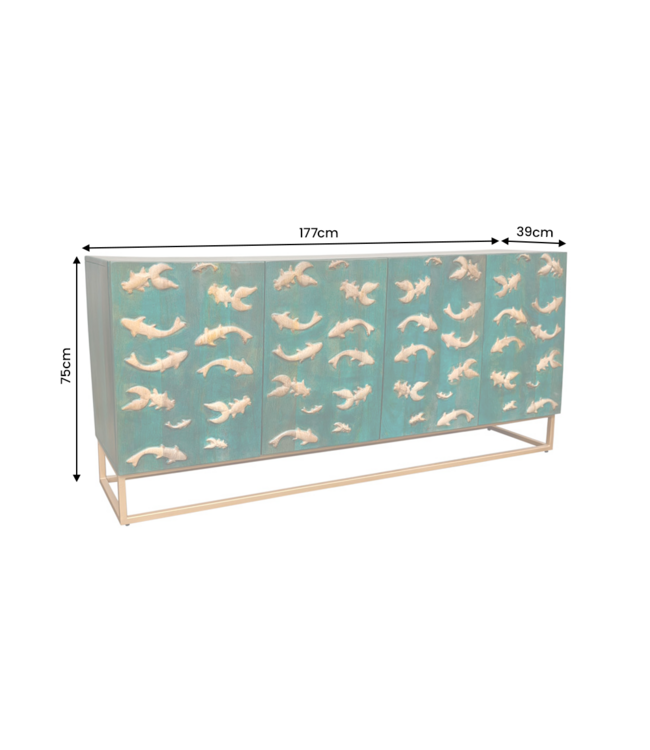 Invicta Interior Dressoir GOLDEN LAGOON 180 cm 3D mangohout turquoise metaal goud - 46200
