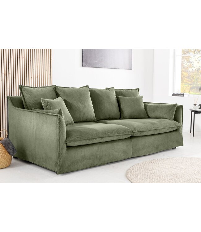 Invicta Interior Sofa HEAVEN 200cm 3-zitsbank met pocketvering, afneembare hoes met koord, groen - 46107