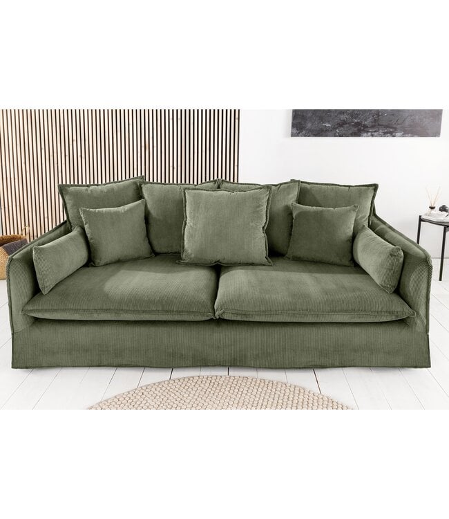 Invicta Interior Sofa HEAVEN 200cm 3-zitsbank met pocketvering, afneembare hoes met koord, groen - 46107