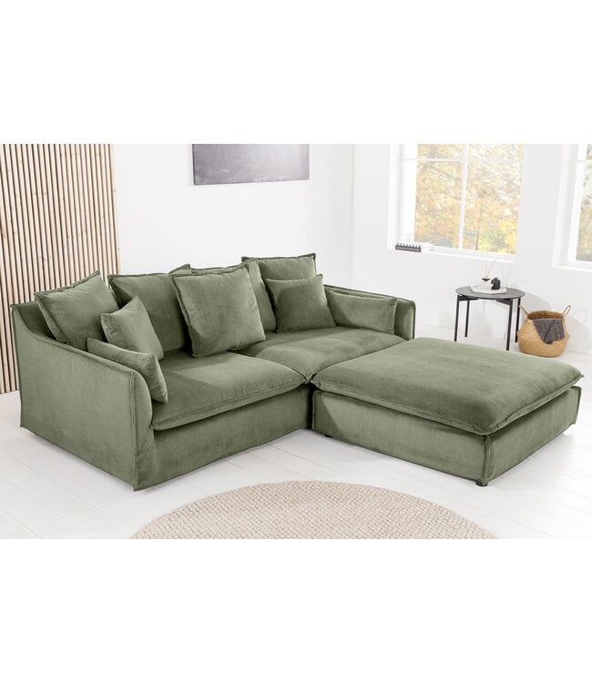 Invicta Interior Sofa HEAVEN 200cm 3-zitsbank met pocketvering, afneembare hoes met koord, groen - 46107