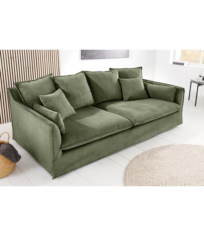 Invicta Interior Sofa HEAVEN 200cm 3-zitsbank met pocketvering, afneembare hoes met koord, groen - 46107