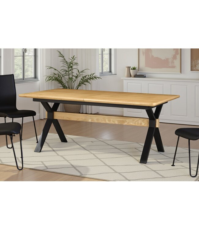 Invicta Interior GIANT eettafel 180-300 cm, uitschuifbaar, natuurlijke eikenhouten look met zwart metalen frame - 46563