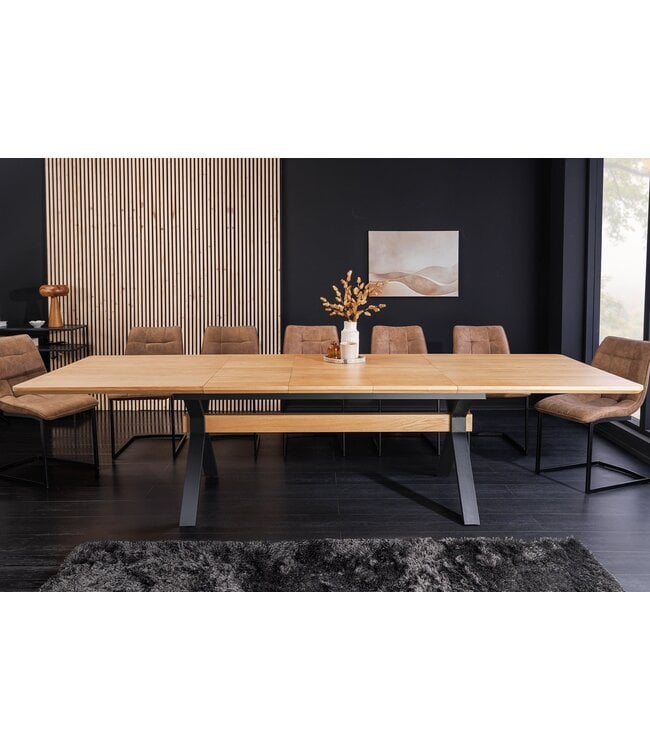 Invicta Interior GIANT eettafel 180-300 cm, uitschuifbaar, natuurlijke eikenhouten look met zwart metalen frame - 46563