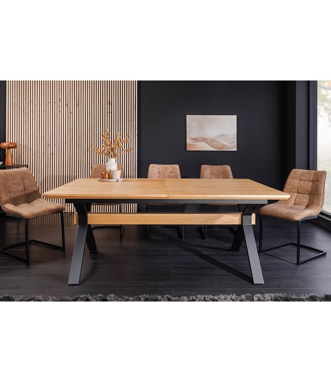 Invicta Interior GIANT eettafel 180-300 cm, uitschuifbaar, natuurlijke eikenhouten look met zwart metalen frame - 46563