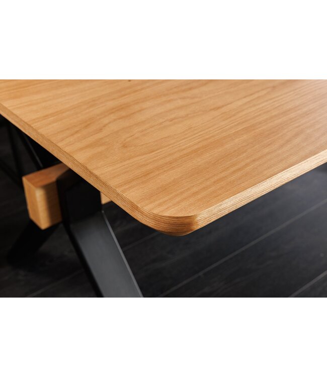 Invicta Interior GIANT eettafel 180-300 cm, uitschuifbaar, natuurlijke eikenhouten look met zwart metalen frame - 46563