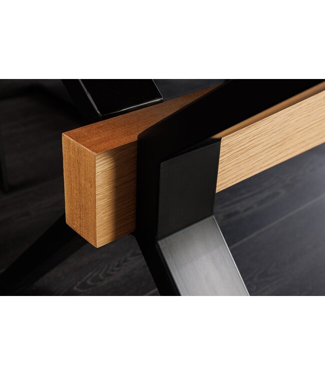 Invicta Interior GIANT eettafel 180-300 cm, uitschuifbaar, natuurlijke eikenhouten look met zwart metalen frame - 46563