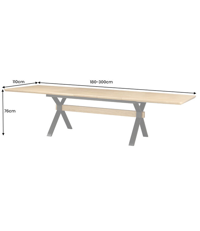 Invicta Interior GIANT eettafel 180-300 cm, uitschuifbaar, natuurlijke eikenhouten look met zwart metalen frame - 46563