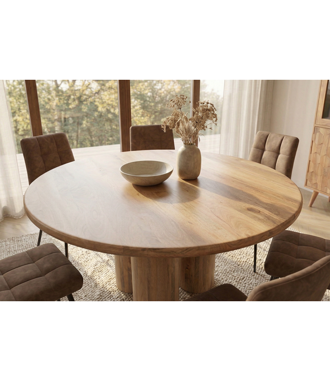 Invicta Interior Eettafel ART DECO Ø 140cm rond, massief natuurlijk mangohout - 47605
