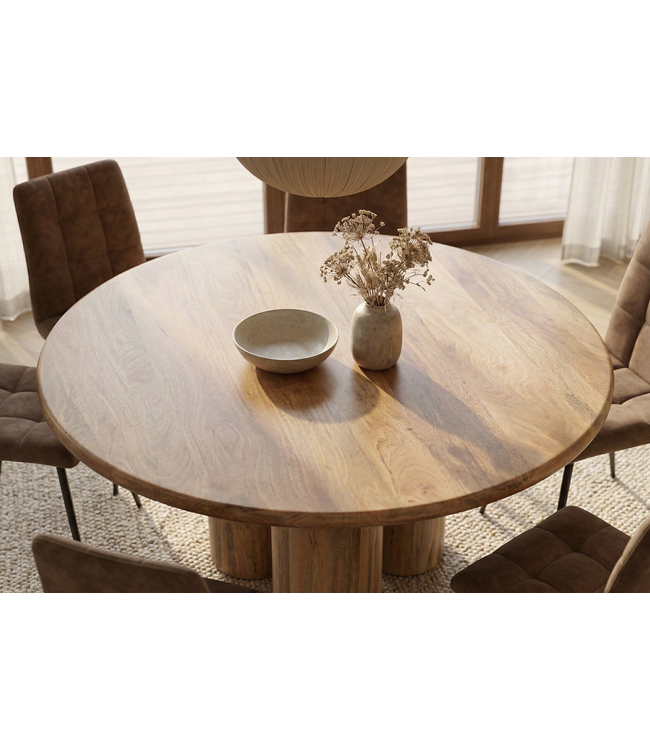 Invicta Interior Eettafel ART DECO Ø 140cm rond, massief natuurlijk mangohout - 47605