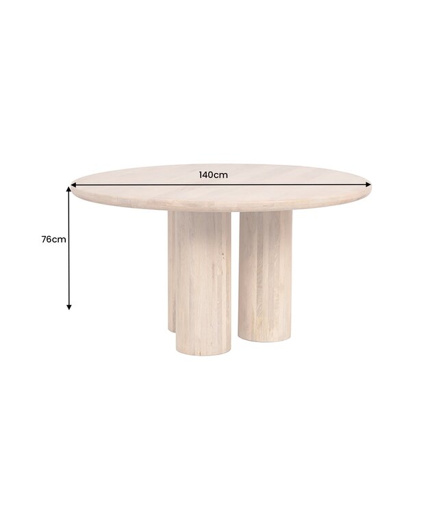 Invicta Interior Eettafel ART DECO Ø 140cm rond, massief natuurlijk mangohout - 47605