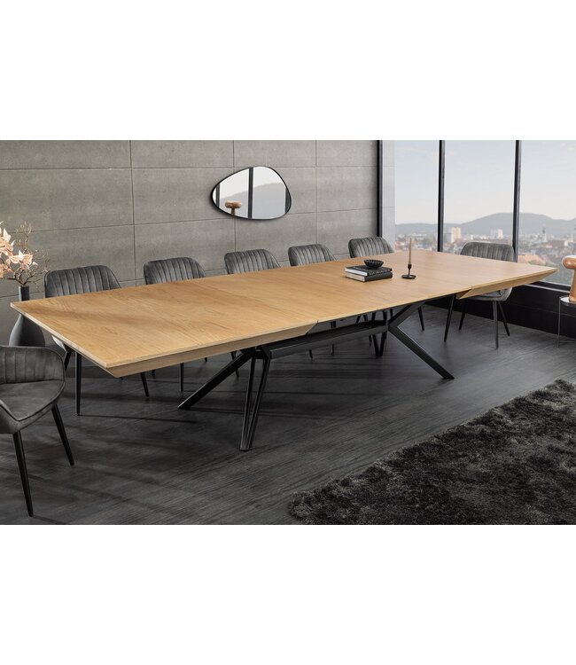 Invicta Interior GIANT eettafel 200-320 cm, uitschuifbaar, natuurlijke eikenhouten look met zwart metalen frame - 46566