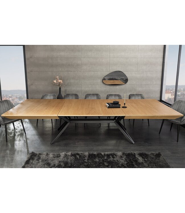 Invicta Interior GIANT eettafel 200-320 cm, uitschuifbaar, natuurlijke eikenhouten look met zwart metalen frame - 46566