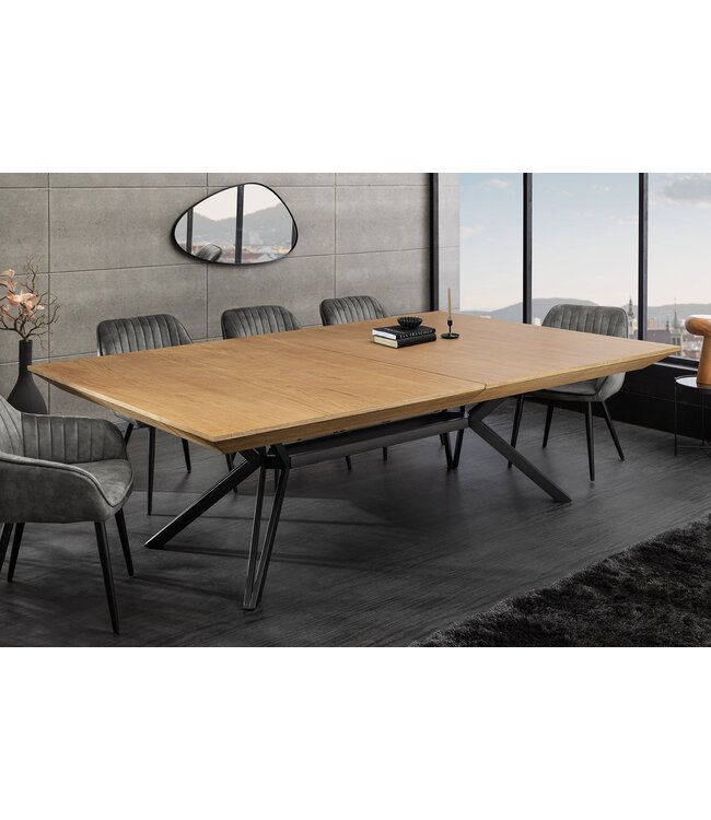 Invicta Interior GIANT eettafel 200-320 cm, uitschuifbaar, natuurlijke eikenhouten look met zwart metalen frame - 46566
