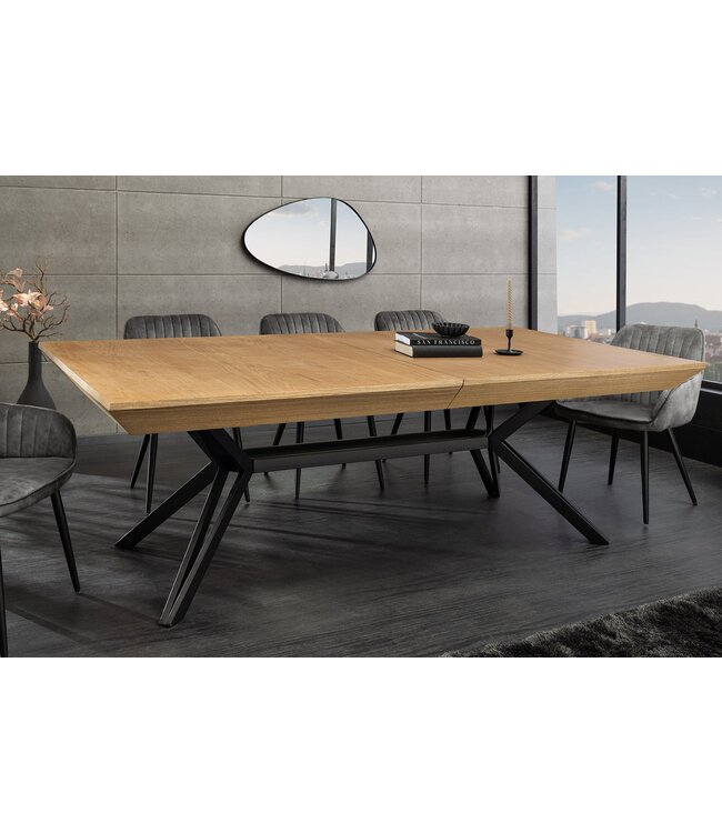 Invicta Interior GIANT eettafel 200-320 cm, uitschuifbaar, natuurlijke eikenhouten look met zwart metalen frame - 46566